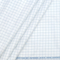 Shirt Fabric Arvind 100% Pure Cotton check Colour white, Blue