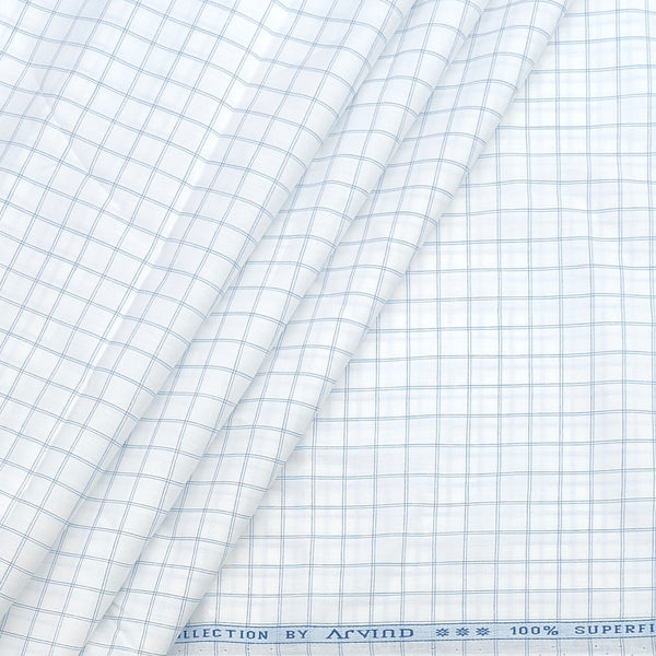 Shirt Fabric Arvind 100% Pure Cotton check Colour white, Blue