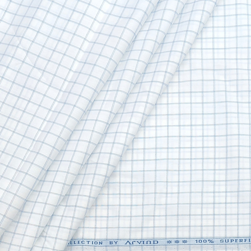 Shirt Fabric Arvind 100% Pure Cotton check Colour white, Blue