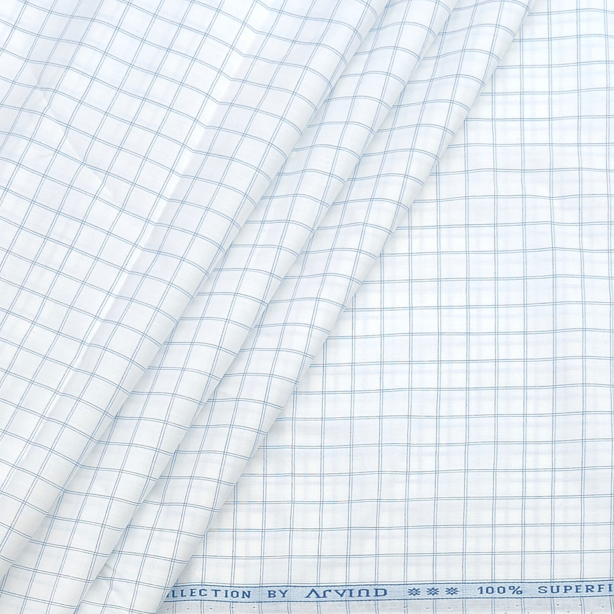 Shirt Fabric Arvind 100% Pure Cotton check Colour white, Blue