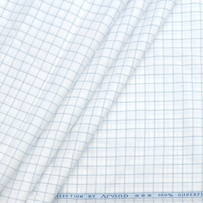 Shirt Fabric Arvind 100% Pure Cotton check Colour white, Blue