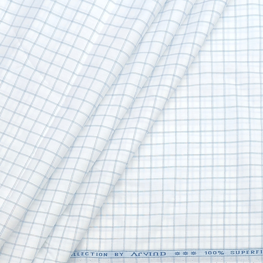 Shirt Fabric Arvind 100% Pure Cotton check Colour white, Blue