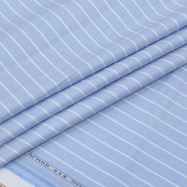 Shirt Fabric Arvind 100% Pure Cotton Pencil Stripes Colour Light Blue