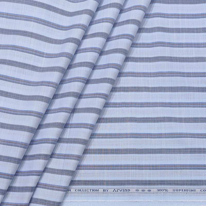 Shirt Fabric Arvind 100% Pure Cotton Patta  line Colour light Blue and dark blue