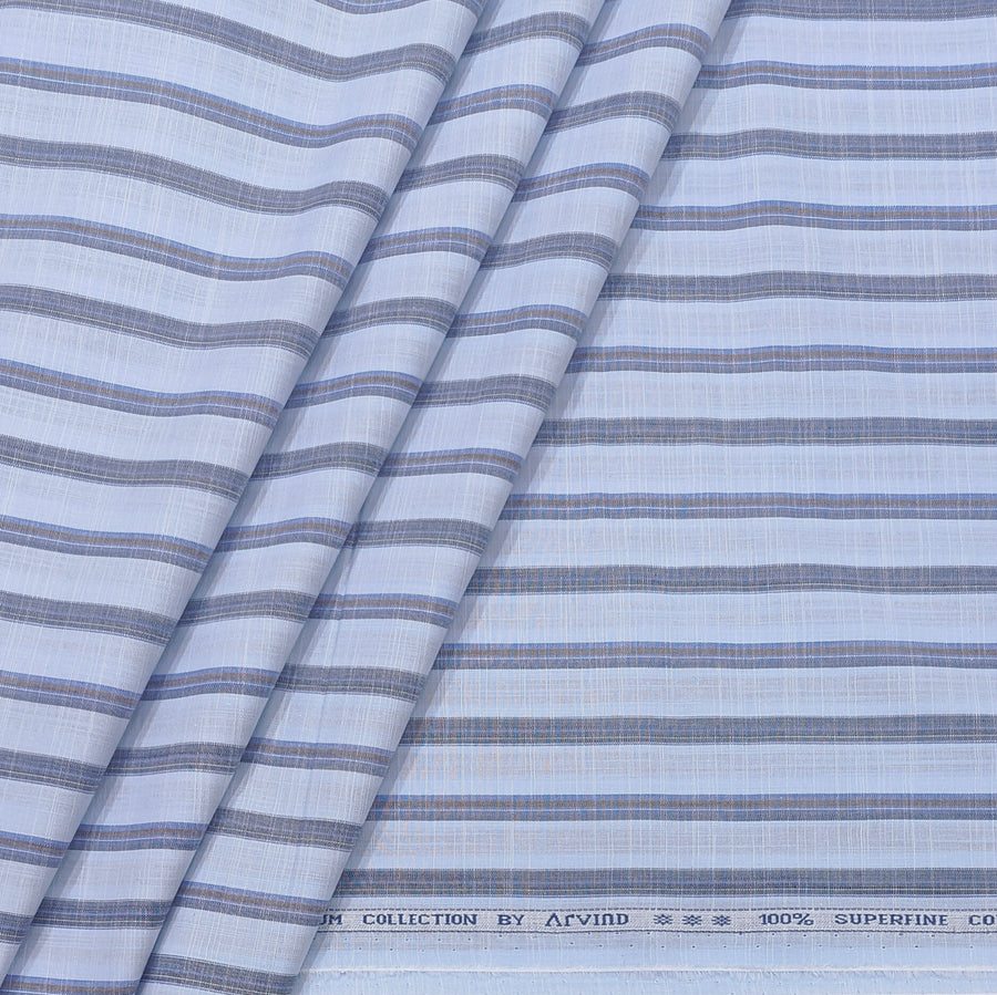 Shirt Fabric Arvind 100% Pure Cotton Patta  line Colour light Blue and dark blue