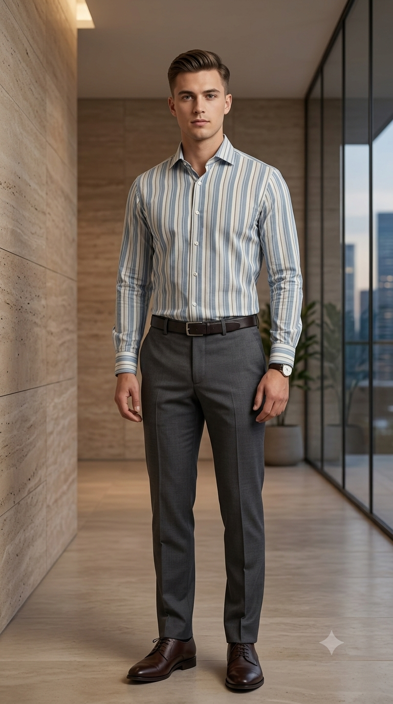 Shirt Fabric Arvind 100% Pure Cotton Multi Vertical Stripes Colour Slate Grey N Off White