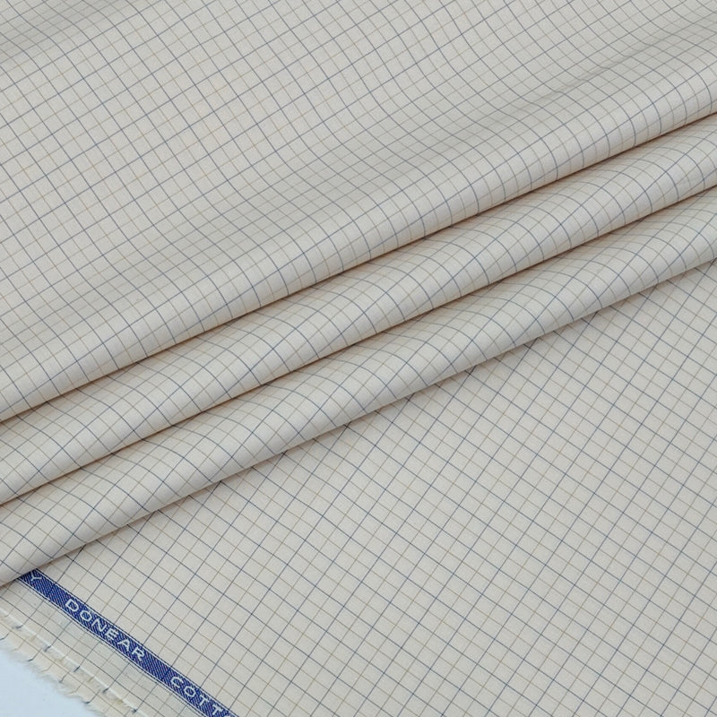 Shirt Fabric Donear Premium 100% Pure Cotton Windowpane Check Colour Blue N Ash Brown