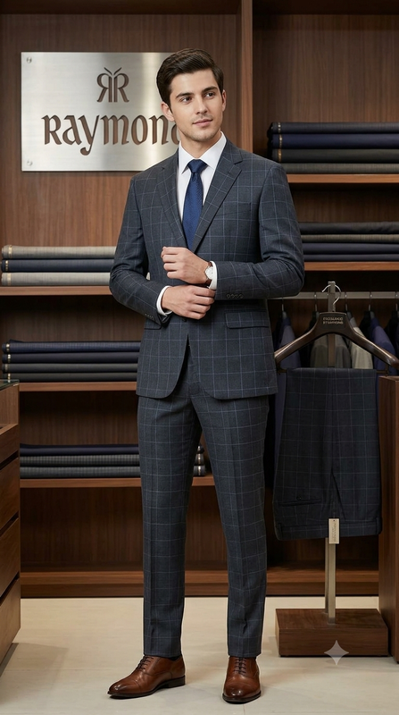 Suit Fabric Raymond Super Luxurious 40% Rich Wool Broad Check Color Greyish Blue