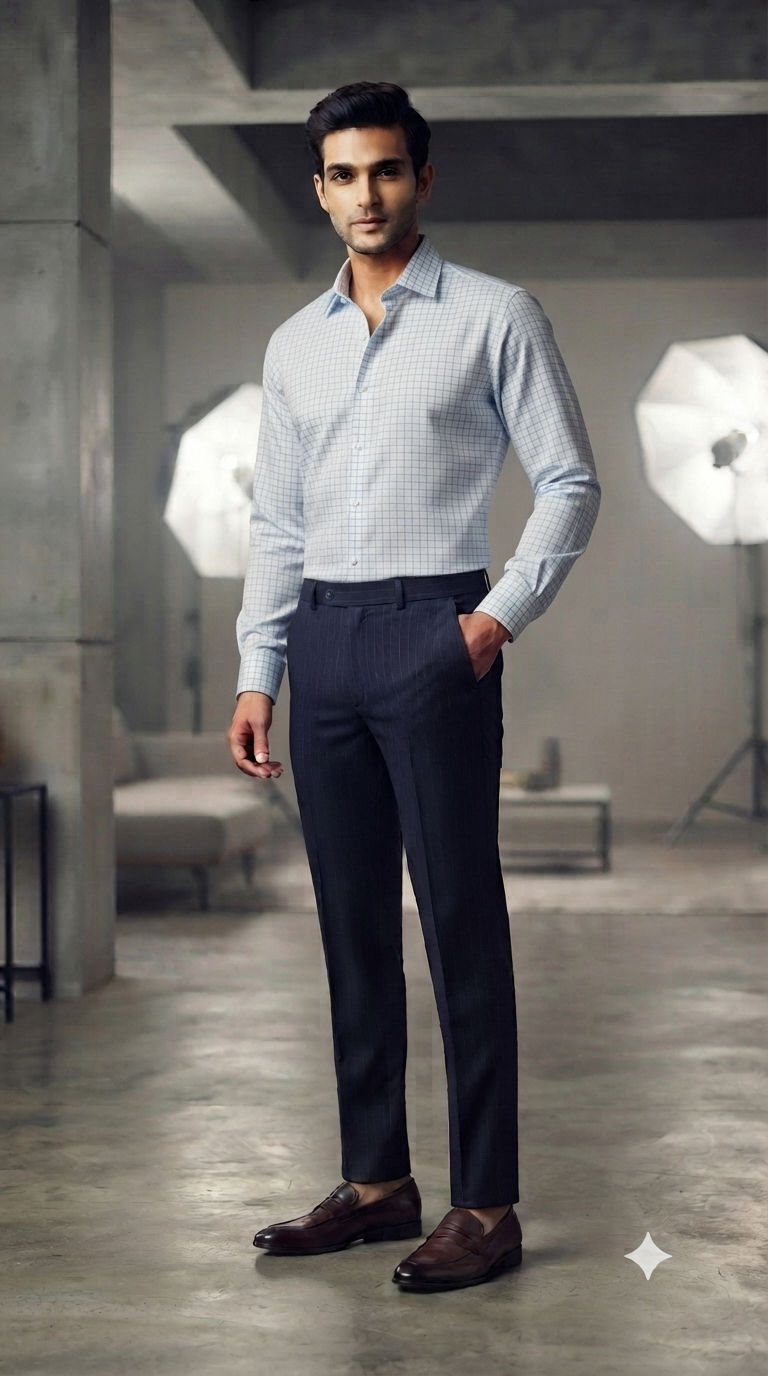 Combo Raymond Dark Midnight Blue Trouser Fabric And Donear Giza cotton Blue N White Shirt Fabric