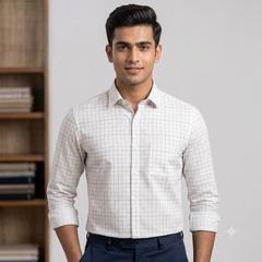 Shirt Fabric Arvind 100% Pure Cotton Mix check Colour white, Blue, Brown