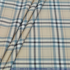 Shirt Fabric Donear LA Finish Premium Giza Cotton Tartan Check Colour Beige N Greyish Blue