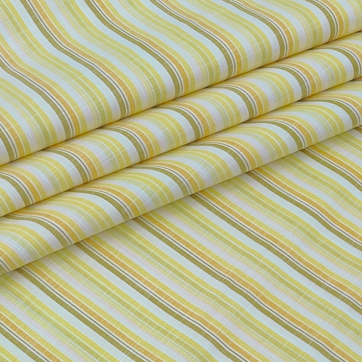 Shirt Fabric Arvind 100% Pure Cotton Candy Stripes Colour Butte Yellow N White