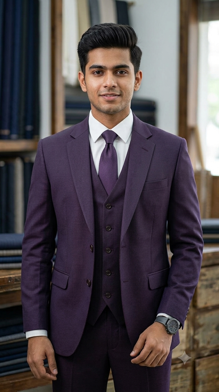 Suit Fabric Raymond Exotic Super 100s Count Luxurious 40% Rich Wool Dobby Color Plum Wine