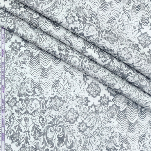 Shirt Fabric Soktas Finest 60s Giza Cotton Digital Print Colour Grey N White