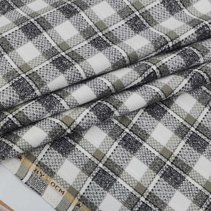 Warm Shirt Fabric Ocm Tartan Check Colour Dull Black, Greige N White