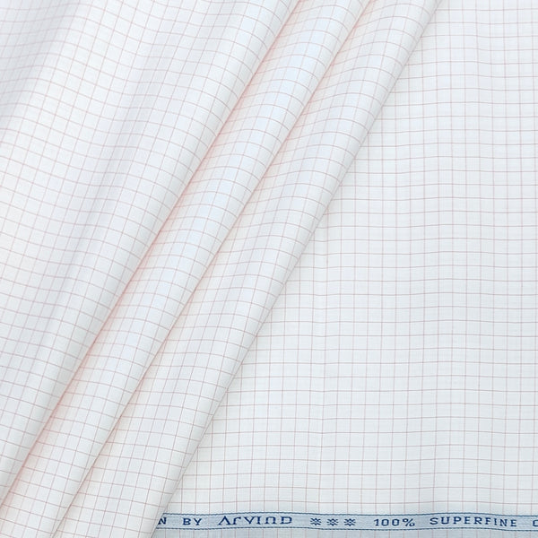 Shirt Fabric Arvind 100% Pure Cotton small check Colour  pink and Dull white