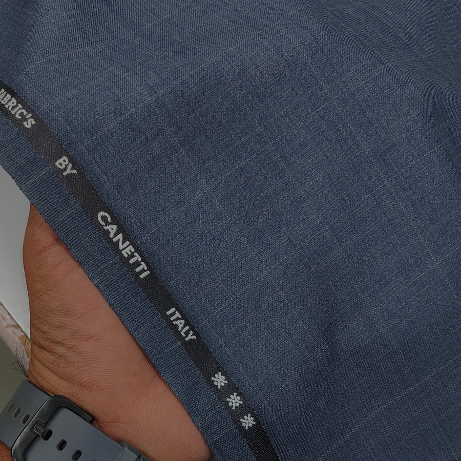 Trouser Fabric Canetti Italy Luxury TR Broad Check Colour Glaucous Blue