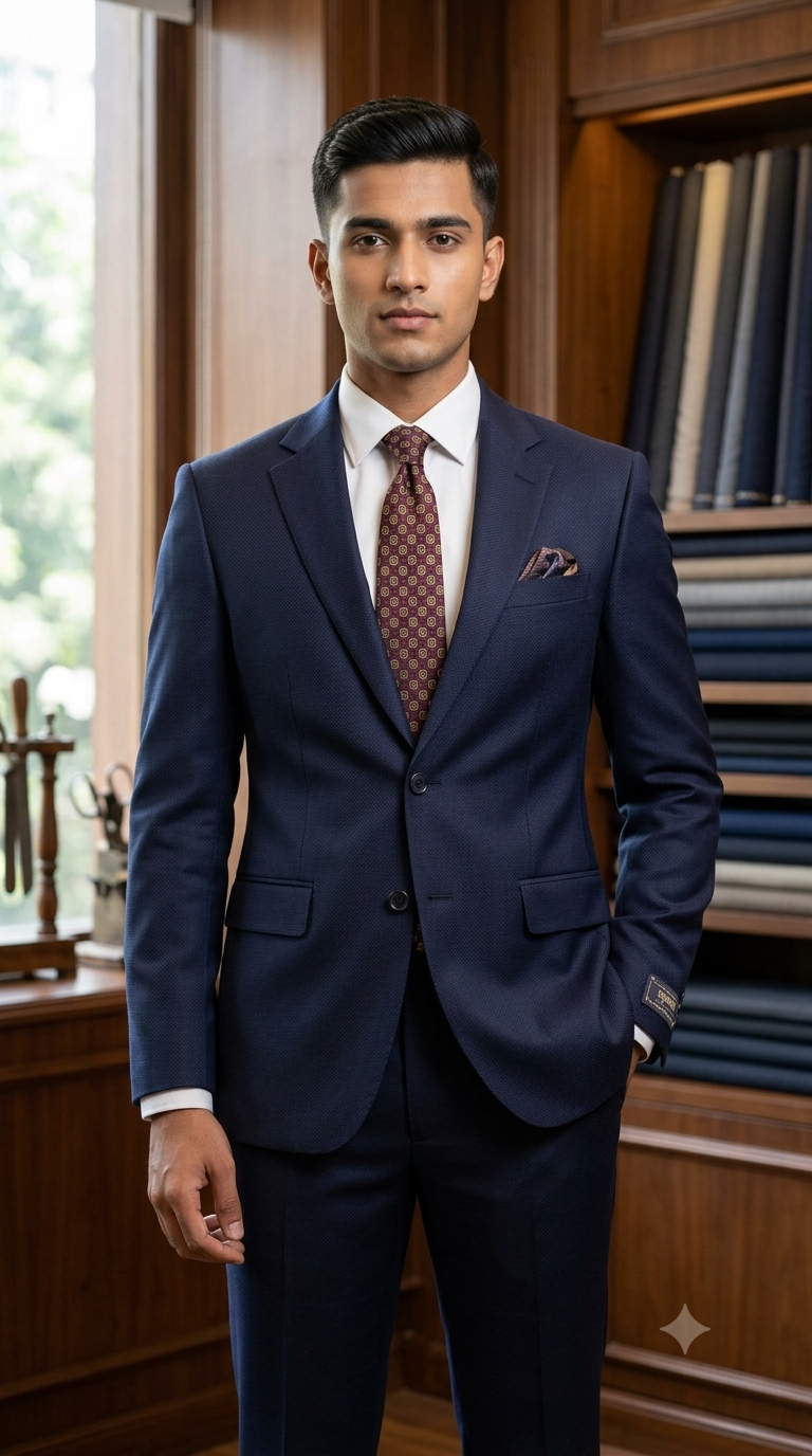Suit Fabric Raymond Exotic Super 100s Count Luxurious 40% Rich Wool Dobby Color Dark Indigo