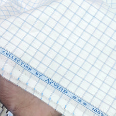Shirt Fabric Arvind 100% Pure Cotton check Colour white, Blue
