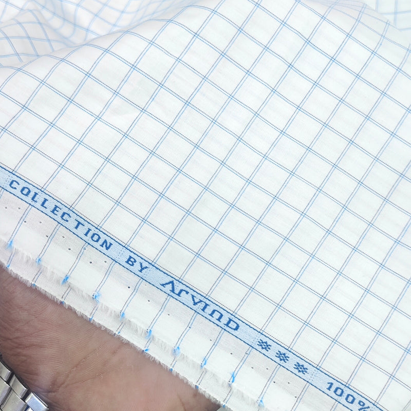 Shirt Fabric Arvind 100% Pure Cotton check Colour white, Blue