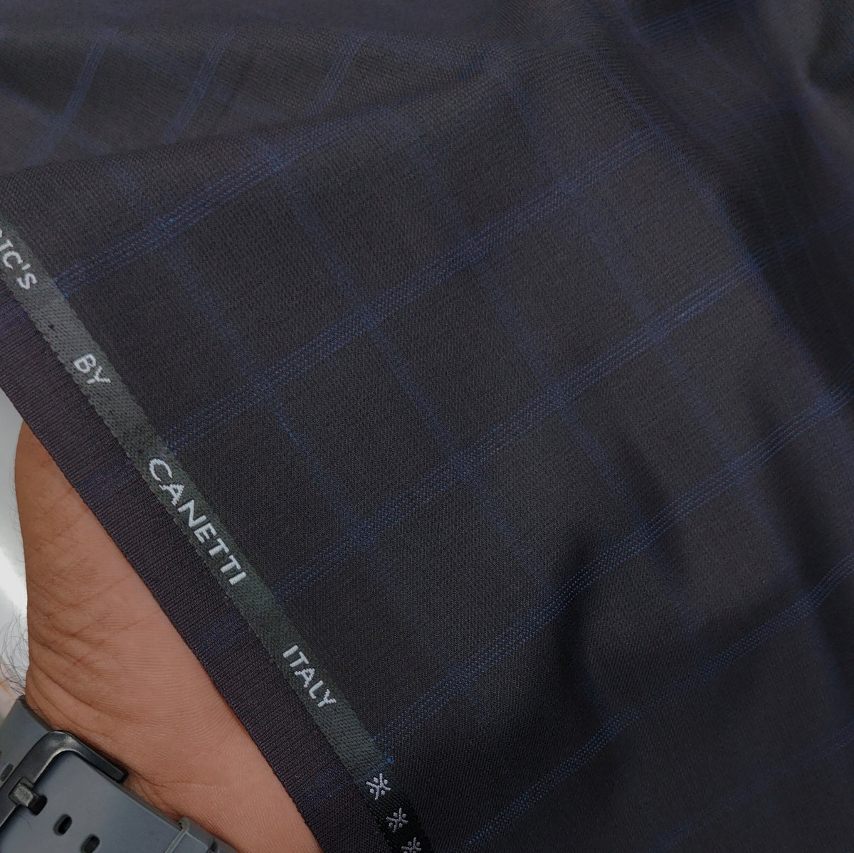 Trouser Fabric Canetti Italy TR Viscose Windowpane Check Colour Blue N Wine
