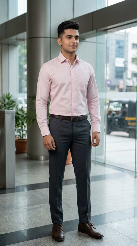 Shirt Fabric Arvind 100% Pure Cotton Micro Check Colour Light Pink