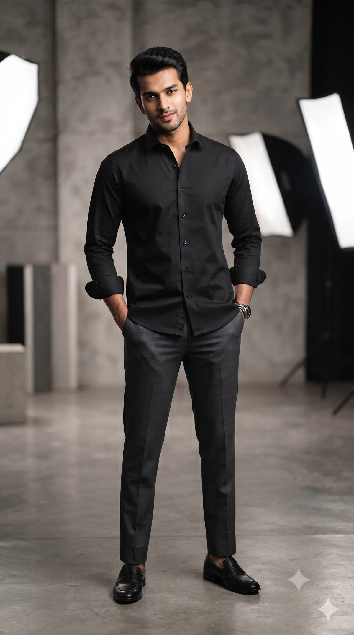 Shirt Fabric Soktas Giza Cotton Stretchable Plain Colour Black