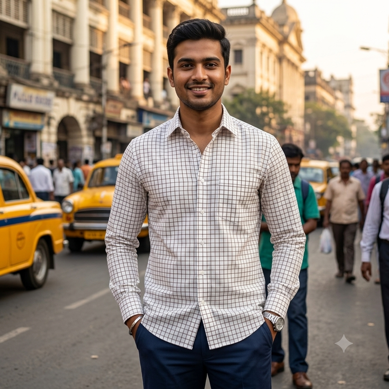 Shirt Fabric Arvind 100% Pure Cotton check Colour white and Brown