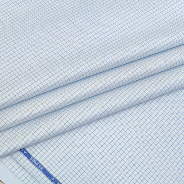 Shirt Fabric Donear LA Finish Premium Giza Cotton Windowpane Check Colour Blue N White