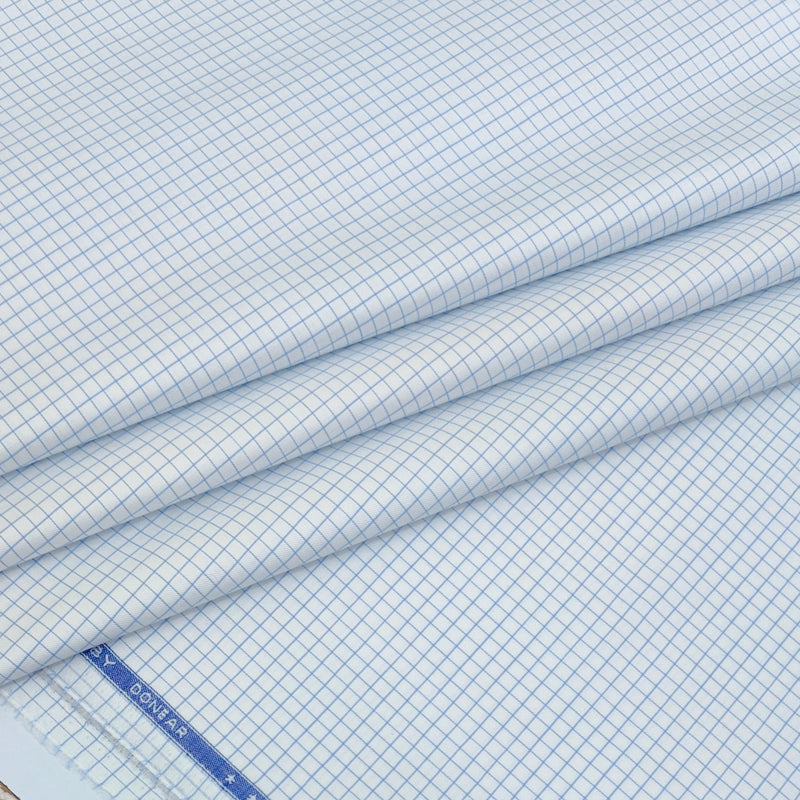 Shirt Fabric Donear LA Finish Premium Giza Cotton Windowpane Check Colour Blue N White
