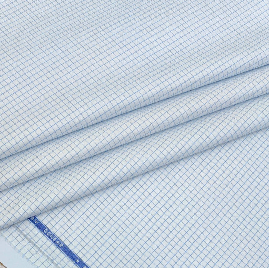 Shirt Fabric Donear LA Finish Premium Giza Cotton Windowpane Check Colour Blue N White