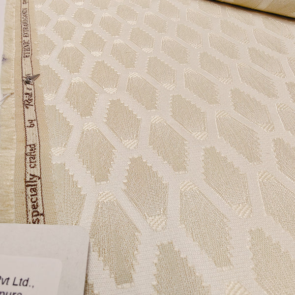 Reid & Taylor Jacquard Premium Bandhgala Fabric Colour Soft Cream
