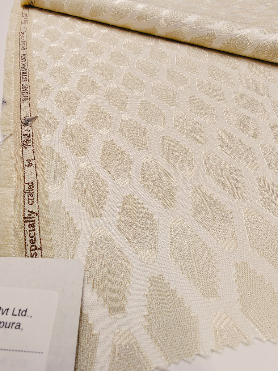Reid & Taylor Jacquard Premium Bandhgala Fabric Colour Soft Cream