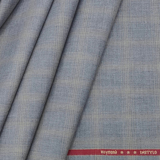 Raymond Poly Viscose Premium Fine Count Check Trouser Fabric Colour Silver