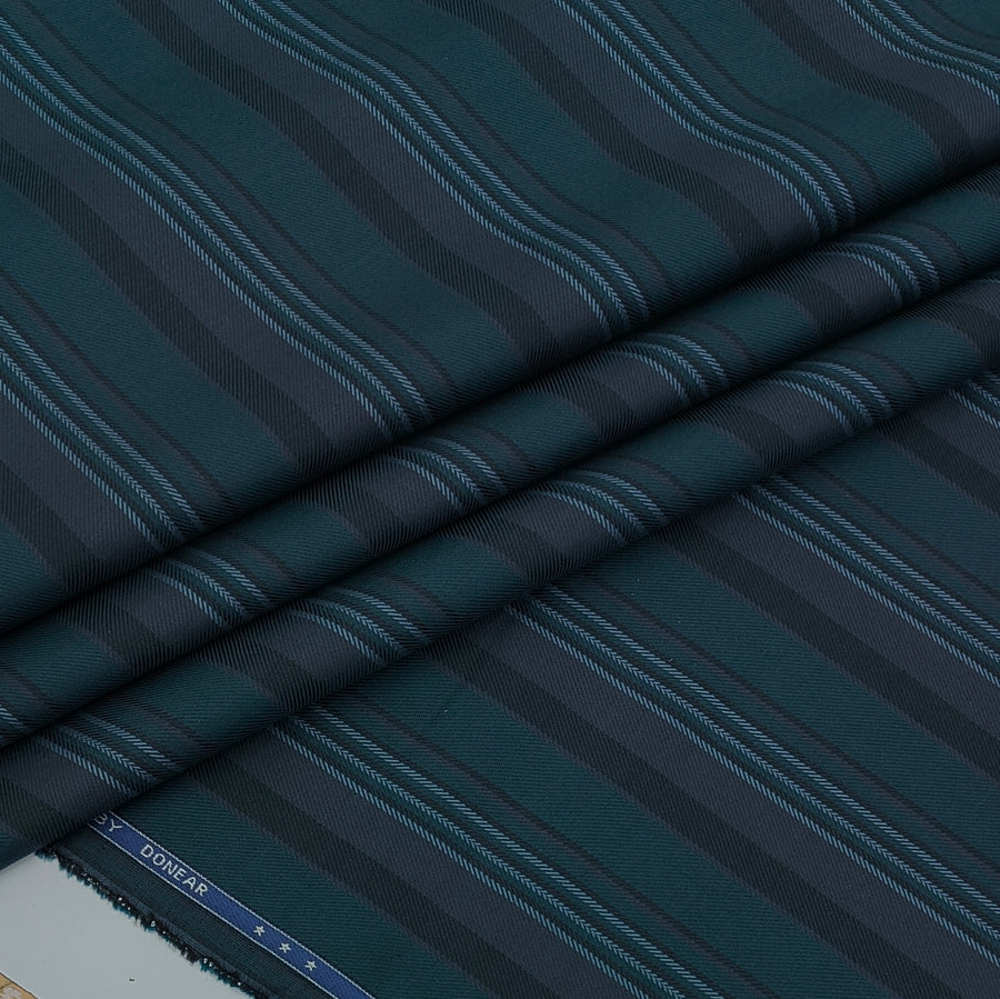 Shirt Fabric Donear LA Finish Premium Giza Cotton Broad Shadow Stripe Colour Peacock Blue