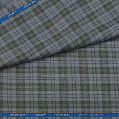 Raymond Super 100s count 100% Wool Tweed Windowpane Check Blazer Fabric Colour Grey N Dull Green