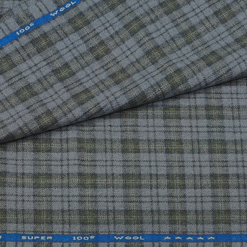 Raymond Super 100s count 100% Wool Tweed Windowpane Check Blazer Fabric Colour Grey N Dull Green