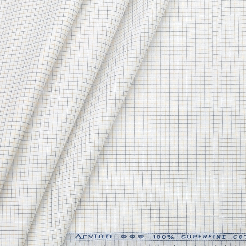 Shirt Fabric Arvind 100% Pure Cotton small Mix check Colour  Blue, Brown