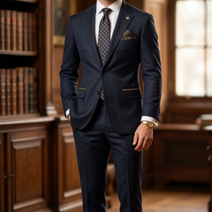 Suit Fabric OCM Exotic Premium Super 130s Count 40% Merino Wool Self Check Color Dark Blue