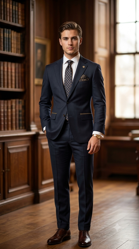 Suit Fabric OCM Exotic Premium Super 130s Count 40% Merino Wool Self Check Color Dark Blue