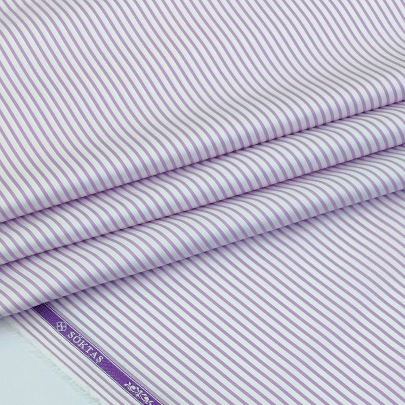 Shirt Fabric Soktas Finest 80s Giza Cotton PinStripe Colour Claret Purple N White