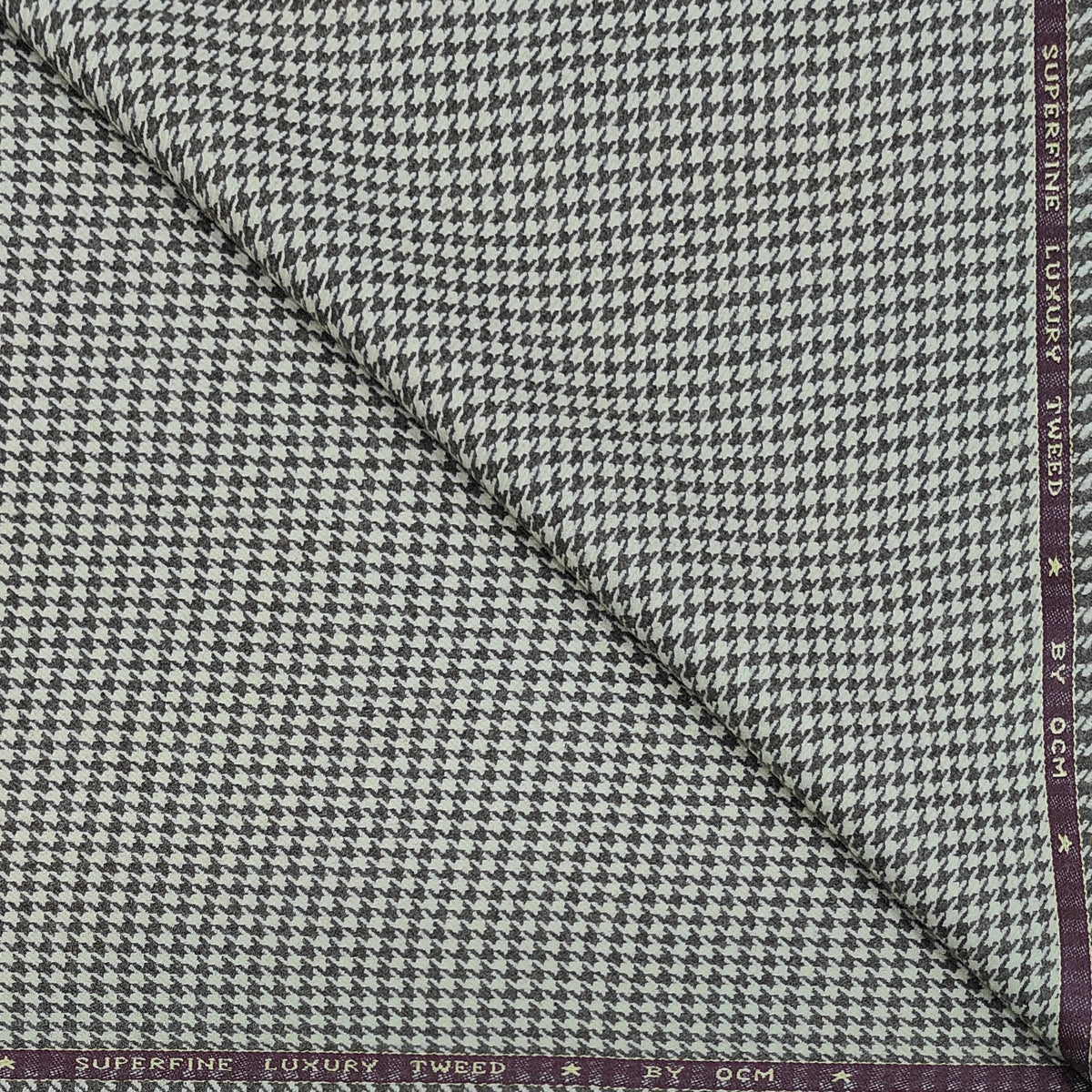 Tweed Blazer Fabric OCM Premium Wool Blended Houndstooth Check Colour Brown N Cream