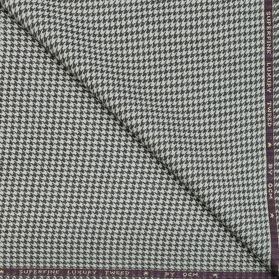 Tweed Blazer Fabric OCM Premium Wool Blended Houndstooth Check Colour Brown N Cream
