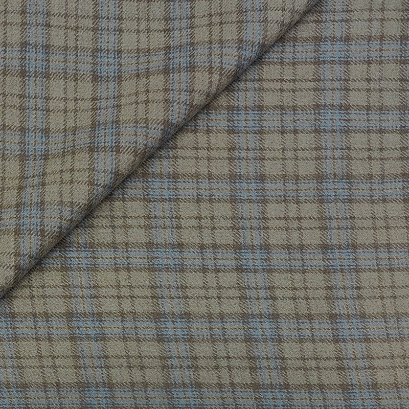 Raymond Super 100s count 100% Wool Tweed Windowpane Check Blazer Fabric Colour Earth Brown N Muted Blue