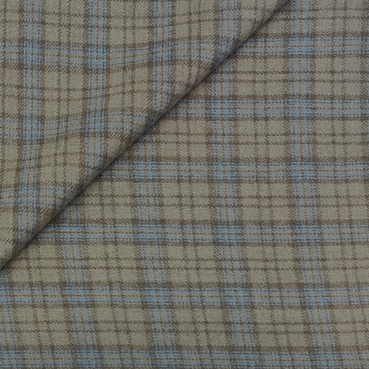 Raymond Super 100s count 100% Wool Tweed Windowpane Check Blazer Fabric Colour Earth Brown N Muted Blue