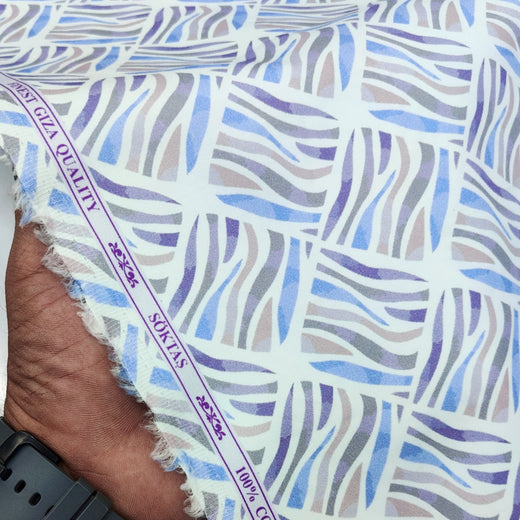 Shirt Fabric Soktas Finest 60s Giza Cotton Digital Print Colour Blue N Purple