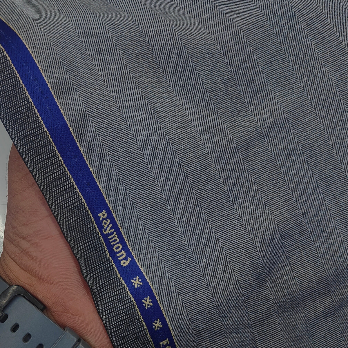 Trouser Fabric Raymond Wool Blended Self Hereingbone Colour Glacier Grey
