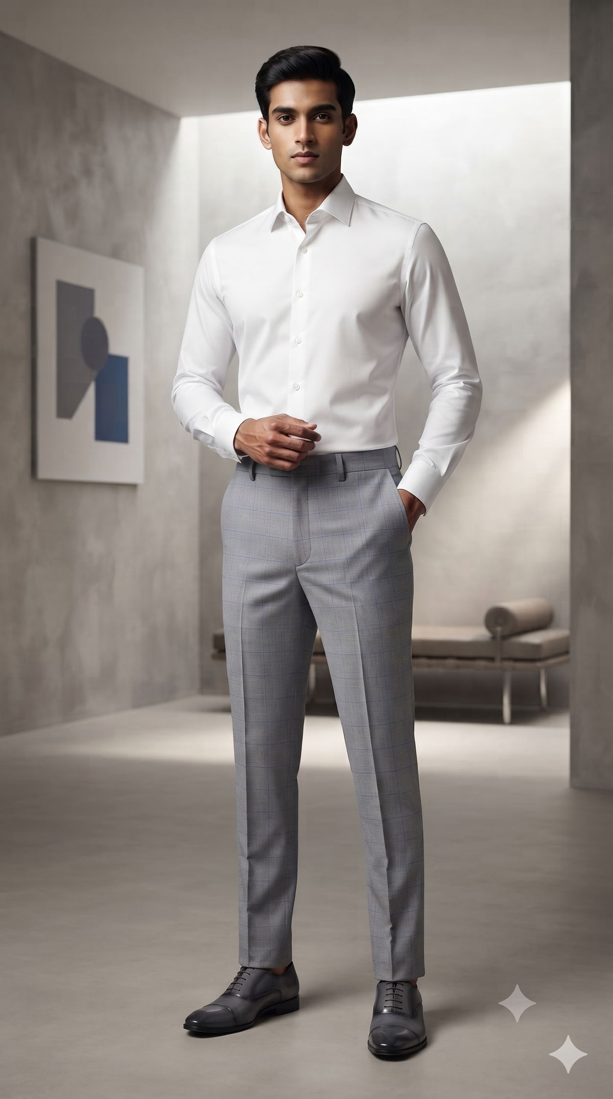 Trouser Fabric Canetti Italy Merino 100s Wool Blend Broad Check Colour Light Grey