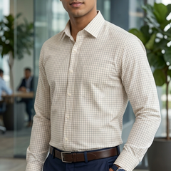 Shirt Fabric Donear Premium 100% Pure Cotton Windowpane Check Colour Blue N Ash Brown