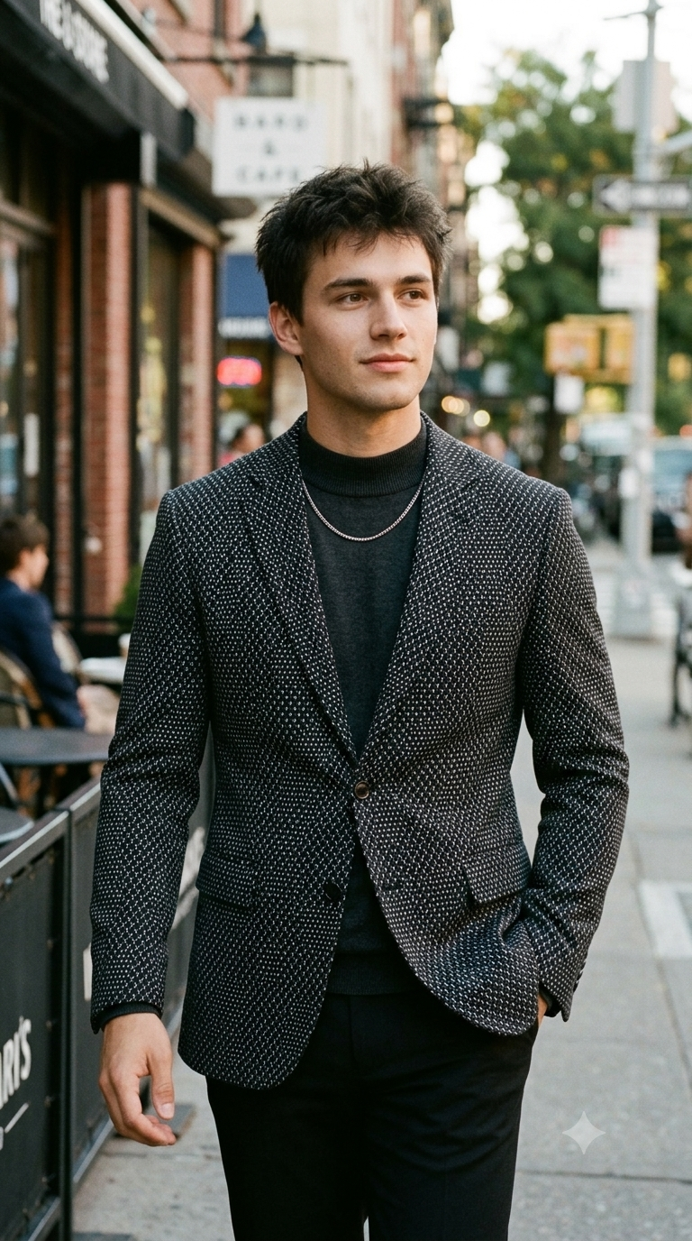 Blazer Fabric ManTire Italian Stretchable Jacquard Colour Black
